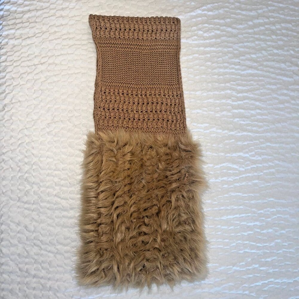Women's Tan Fur Scarf Knitted Infinity Neck Warmer Winter Accessories - Picture 6 of 7